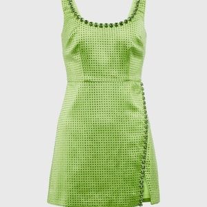 Self - Portriat Green Satin Embellished Mini Dress